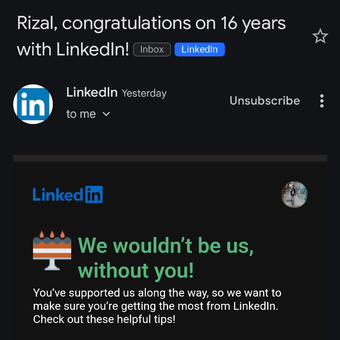 LinkedIn 16 years | Rizal Farok